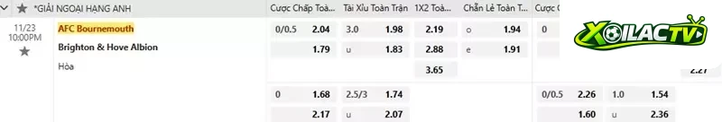 Bournemouth vs Brighton
